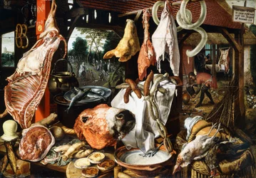 Ett slaktarstånd med den heliga familjen på flykten till Egypten, 1551