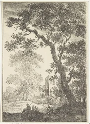 Landskap med ruin och sittande figur