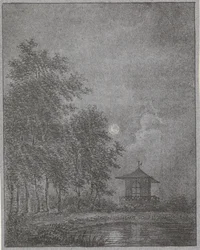 Trädgård i månsken
