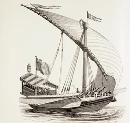 Påvlig byss med segel, åror och tungt artilleri, c.1808