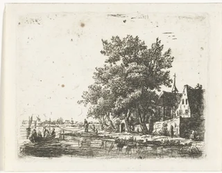 Bogserpråm vid ett kloster