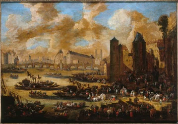 Le Pont-Neuf, la Cité, la Tour et la Porte de Nesle, cirka 1650, cirka 1650 (olja på duk)