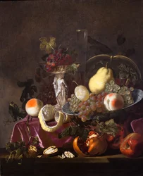 Stilleben med frukt,druvor,granatäpplen och meloner,1655 (olja på duk)