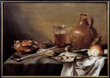 Stilleben med fisk Målning av Pieter Claesz (1597-1661) 1644 Dim. 0,59 x 0,82 m Nantes, Musee des Beaux Arts