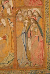 flamländsk gobeläng. Tillkännagivande. Detalj, c.1502-04 (guld, silver, siden och ull)