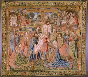 flamländsk gobeläng. Serien The passion of Christ: Descent from the cross (Kruisafneming, Descendimiento de la cruz). Tillverkning Pieter van Aelst. Serietecknaren Jan van Roome. Ca 1507-1520.