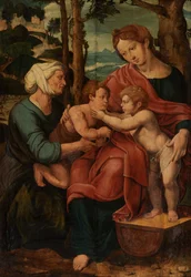Heliga familjen (olja på panel)