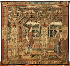 Vertumnus och Pomona: Vertumnus förvandlad till en beskärare, ca 1550 (guld, ull och siden)
