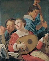 Musiciens - Peinture de Pieter Fransz de Grebber (vers 1600-1653), Krijge sur toile, vers 1623, 91x73,7 cm - Musiker, Olja på duk av Pieter Fransz de Grebber - Museo de Bellas Artes de Bilbao