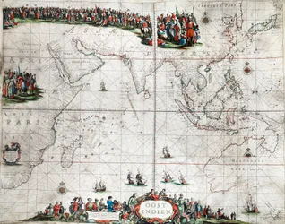 Karta över Ostindien, ca 1666 (kolorerad gravyr)