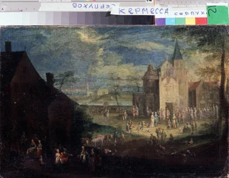 ""Kermesse på platsen för en by"" (Kermis) Stadslandskap i Flandern. Målning av Peter Gysels (1621-1690) Serpukhov, Rysslands statliga museum för historia och konst