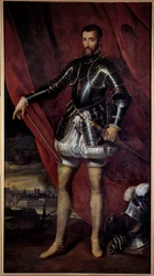 Hellängdsporträtt av Francois de Lorraine, hertig av Guise (1519-1563) Målning av Pieter Pourbus (1523-1584) (ec.flam.) 1600-talets Nancy, Musee des Beaux Arts