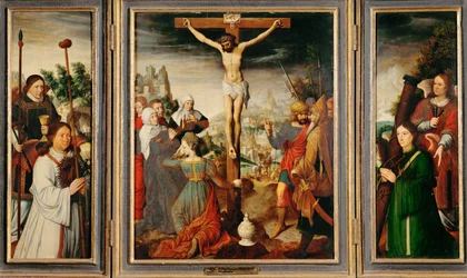 Triptyk av korsfästelsen (målning på ek)