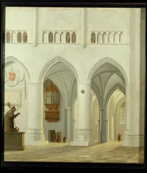 Interiör av kyrkan Saint Bavo i Haarlem, Nederländerna ...