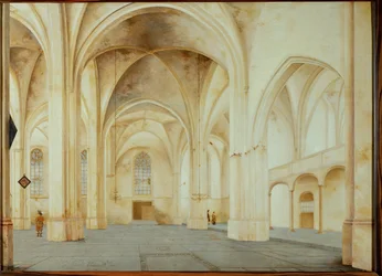 Interiör från kyrkan Saint Cunera i Rhenen, Nederländerna (oljemålning)
