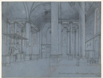 Utsikt över det inre av Nieuwe Kerk, Haarlem, sett från den östra änden av norra gången och tittar västerut