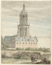 Utsikt över slottet Frederik V, kurfursten Palatine och Sint-Cunerakerk, Rhenen