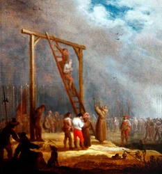 En avrättning vid en galge (olja på panel)