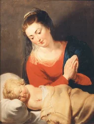 Jungfrun som tillber det sovande barnet, ca. 1615.