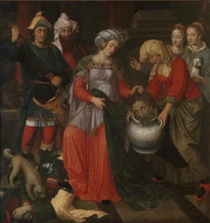 Tomyris tar emot huvudet av Cyrus, 1610.