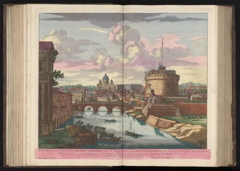 Engelenburcht, Sint-Pietersbasiliek en de rivier de Tiber Bridge of Aelius (imp of Hadrianus) and Castle of St. Michael (...) (titel på objektet)