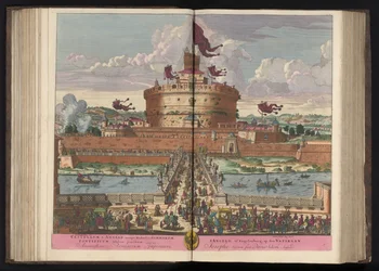 Engelenburcht aan de rivier de Tiber te Rom Castle of St. Angeli (nämligen Michaelis) av de högsta (...) (titel på objekt)
