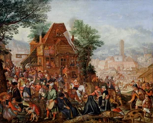 ""Byfest för kyrkans invigning"" (fest på årsdagen av en kyrkovigning) Målning av Pieter Stevens II (Stephani Petrus) (ca 1567-efter 1624)