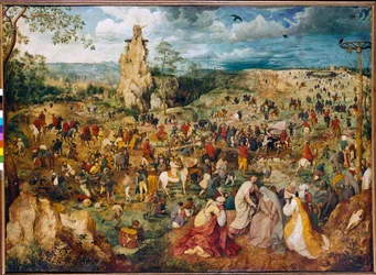 Kristus bär korset (Carrying the cross). Målning av Pieter Bruegel (eller Breugel eller Brueghel eller Breughel) den förra (1525-1569). 1564. Olja på trä. Mått: 1,24 X 1,70 m. Wien, Konsthistoriska museet.
