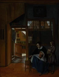 En kvinna som förbereder bröd och smör för en pojke, c.1660-3