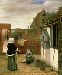 En kvinna och en piga på en gård, ca 1660-61