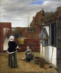 Hooch, Pieter, de (1629-1684) A Woman and her Maid in a Courtyard Olja på duk ca 1661 National Gallery, London 73,7x62,6