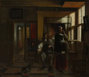 Interiör med ett ungt par, troligen ca. 1662-65.