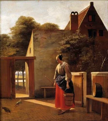 Pigan på innergården i en holländsk stad Målning av Peter Hoogh (1629-1681) 1600-tal Privatsamling