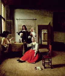 Kvinna som dricker med soldater, 1658
