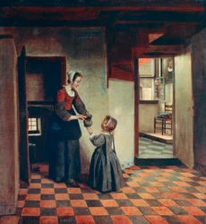 Kvinna med ett barn i ett skafferi, c1660