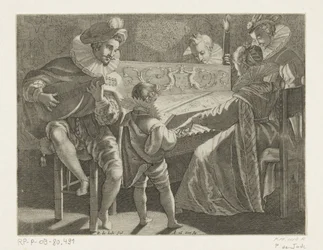 Sällskap som gör musik med fackelljus, ca 1600