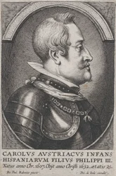 Porträtt av Karl av Österrike, Infante of Spain, i profil till höger, ca. 1650.
