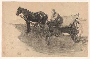 Häst och vagn med någon i