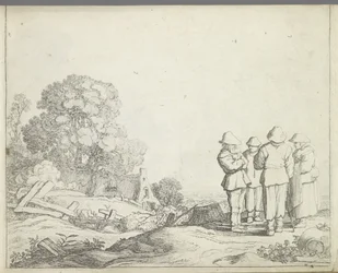 Landskap med tre bönder och en bondfru Landskap med figurer (serietitel) Mirror of Nature och School of Drawing (...) (serietitel)
