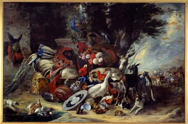 Djur och bruksföremål sade också Jakobs avresa till Mesopotamia-målningen av Pieter Boel (1622-1674)