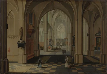 Interiör i en tänkt gotisk kyrka