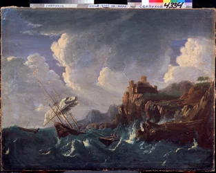 Stormigt hav. Stormigt hav. Målning av Pieter Mulier II den yngre (eller Pietro Mulieribus eller Pietro Cavaliere Tempesta) (1637-1701). Holländsk konst, barockstil. Olja på duk. Statens museum för historia och konst, Serpukhov (Serpukhov).