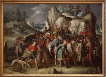 Sankt Paulus leder till Damaskus (Syrien), efter sin omvändelse. Denna målning, direkt från en gravyr av Lucas de Leiden (1509), föreställer episoden efter Saul de Tarsus hästs fall, som kommer att bli Saint Paul, efter att ha varit terrass