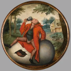 Fyllot på ett ägg, flamländskt ordspråk, ca 1594 (olja på pannå)