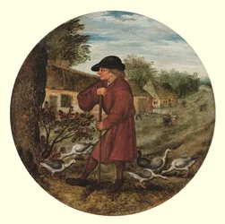Gåsvallaren, eller "Vem vet varför gässen går barfota?" (olja på panel)