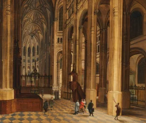 Kyrkointeriör (vy in i koret i S:t Eustache, Paris) (olja på trä)