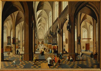 Interiör från katedralen i Antwerpen (målning på ek)