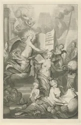 Berömmelse, evighet och skrivkonst Titelsida för Louis Moréri, Le grand dictionaire historique, 1731