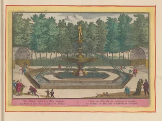 Fontän av Don Juan av Österrike i trädgårdarna av det kungliga palatset i Aranjuez Don Jan van Oostenryks fontän, i Aranjues (titel på objektet) Theatrum Hispaniae (...) (serietitel)