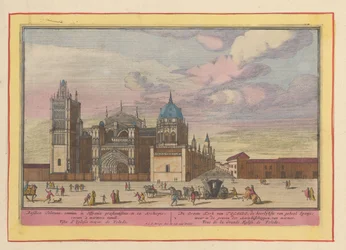 Utsikt över Toledo katedral Den stora kyrkan i Toledo, den mest härliga i hela Spanien; var i ärkebiskoparnas gravar, av marmor (titel på föremål) Theatrum Hispaniae (...) (serietitel)
